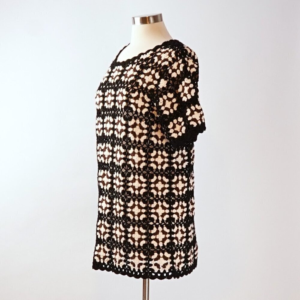 Shore Brand Crochet Mini Dress Coverup Black Brown Cream - Size Small - NWT - Picture 3 of 9